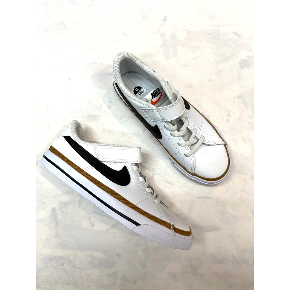 NIKE $60 New Youth 2 White Black Court Legacy Adjustable Strap Casual Sneakers - Picture 2 of 10